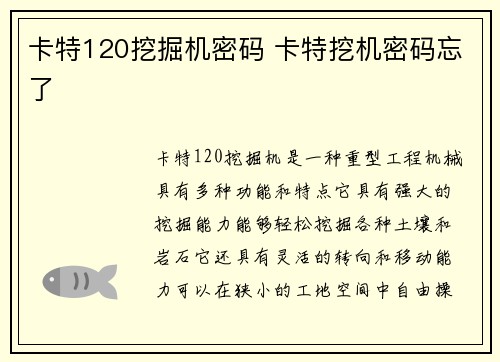 卡特120挖掘机密码 卡特挖机密码忘了